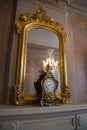 Mirror and clock in Rundale Palace, Latvia